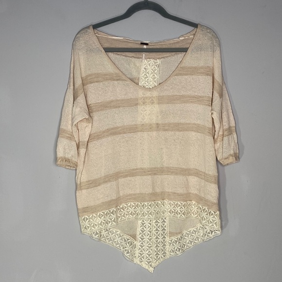 Free People Tops - Free People linen cotton and lace cream neutral open back top Sz L